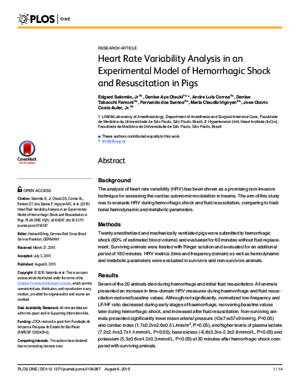 (PDF) Heart Rate Variability Analysis in an Experimental Model of ...