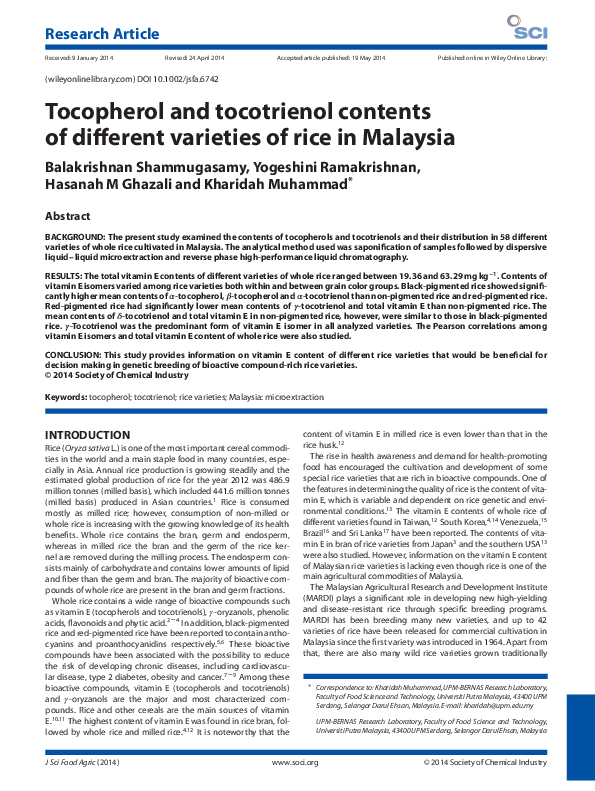 (PDF) Tocopherol and tocotrienol contents of different varieties of ...