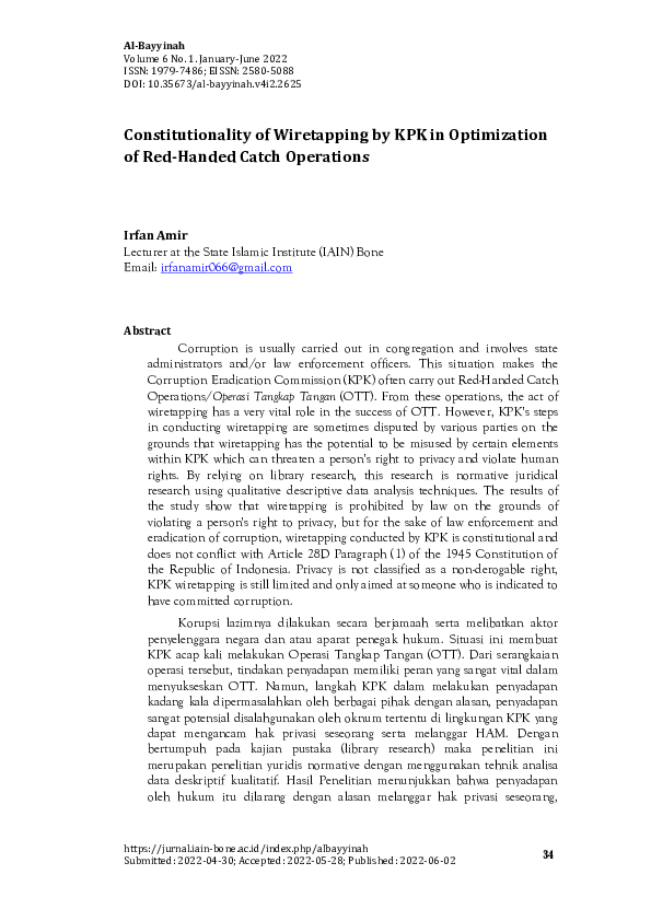 (PDF) Constitutionality of Wiretapping by KPK in Optimization of Red ...