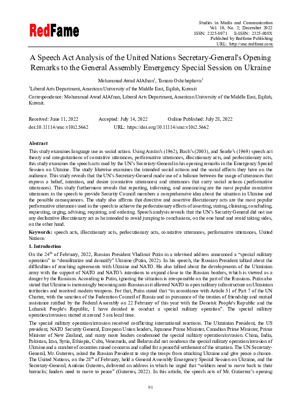 (PDF) A Speech Act Analysis of the United Nations Secretary-General's ...