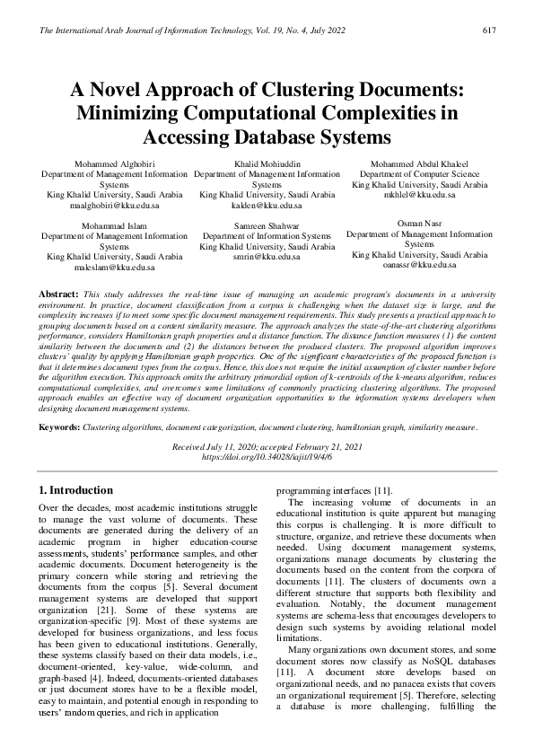 (PDF) A Novel Approach of Clustering Documents: Minimizing ...