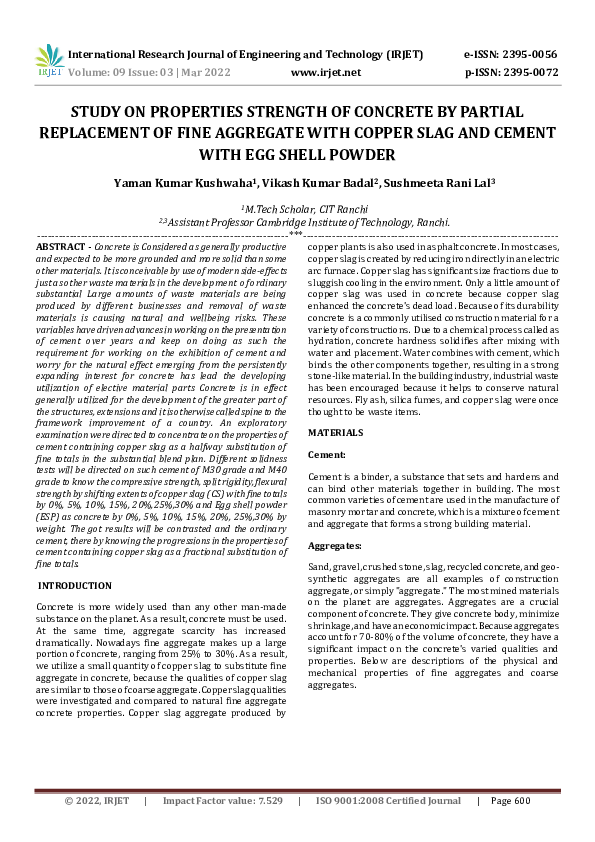 (PDF) STUDY ON PROPERTIES STRENGTH OF CONCRETE BY PARTIAL REPLACEMENT ...