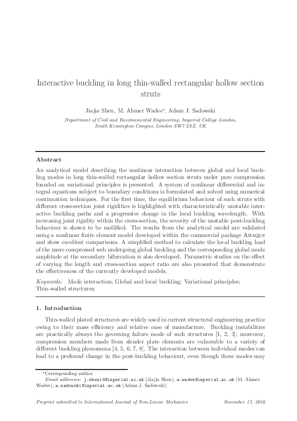 (PDF) Interactive buckling in long thin-walled rectangular hollow ...