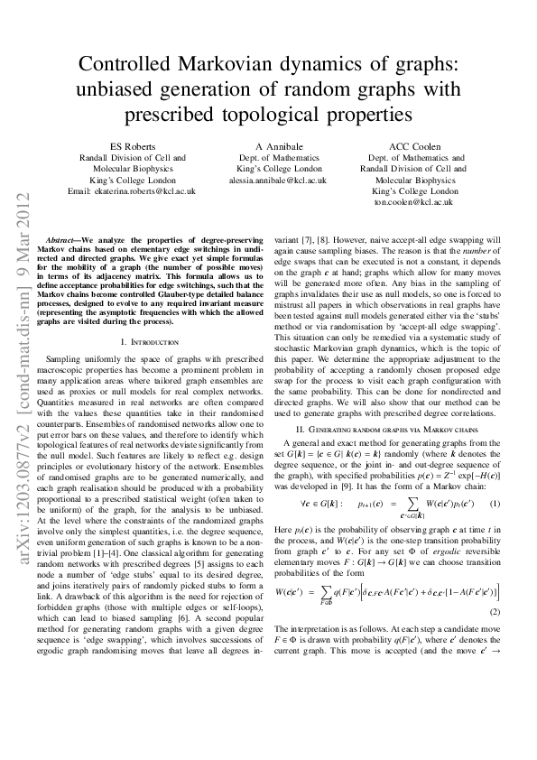 (PDF) Controlled Markovian Dynamics of Graphs: Unbiased Generation of ...