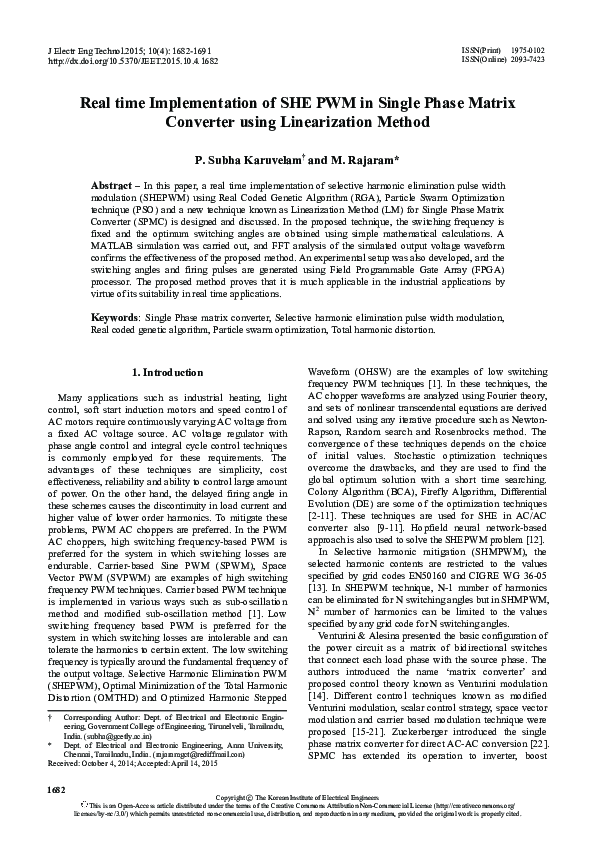 (PDF) Real time Implementation of SHE PWM in Single Phase Matrix ...
