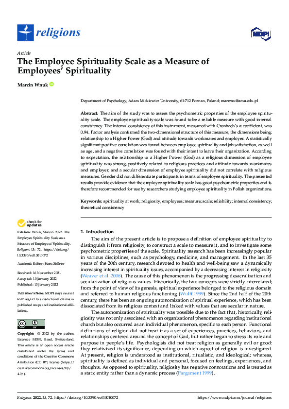 (PDF) The Employee Spirituality Scale as a Measure of Employees ...
