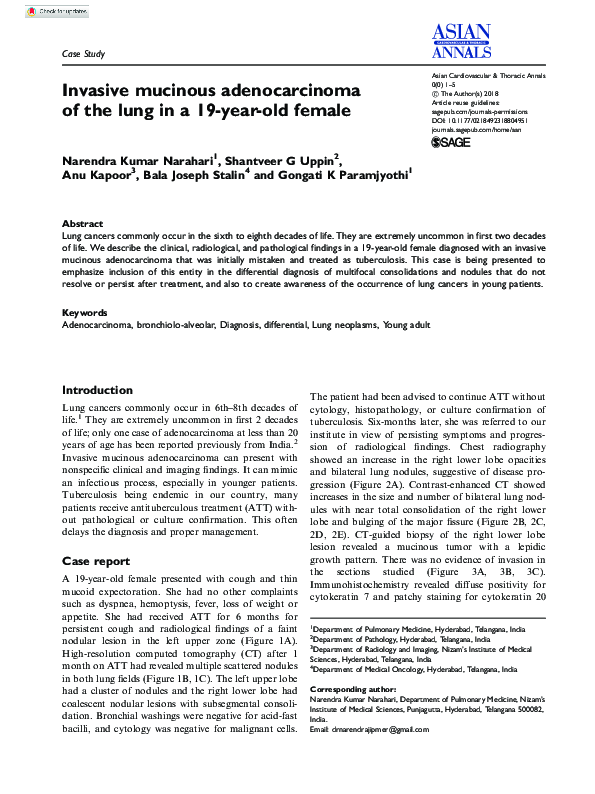 (PDF) Invasive mucinous adenocarcinoma of the lung in a 19-year-old female