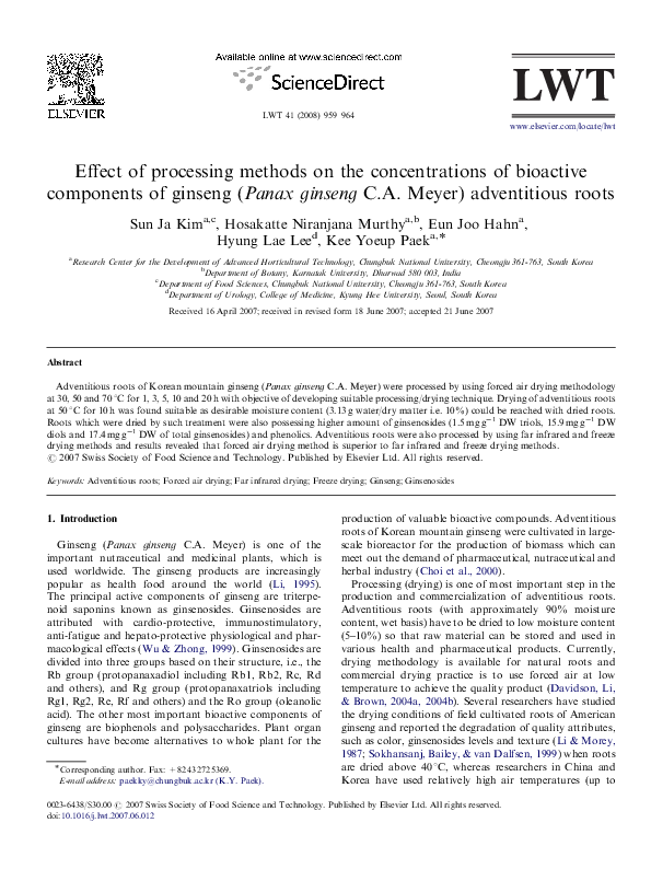 (PDF) Effect of processing methods on the concentrations of bioactive ...