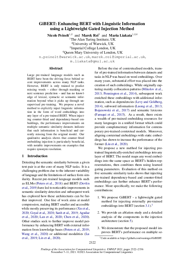 (PDF) GiBERT: Enhancing BERT with Linguistic Information using a ...