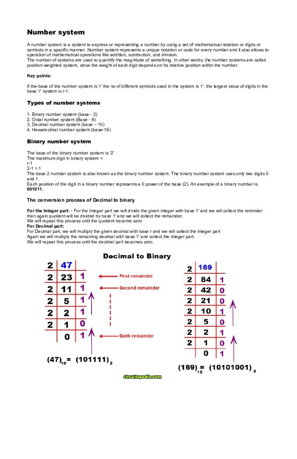 (DOC) Number system (binary, decimal, octal, hexadecimal etc)