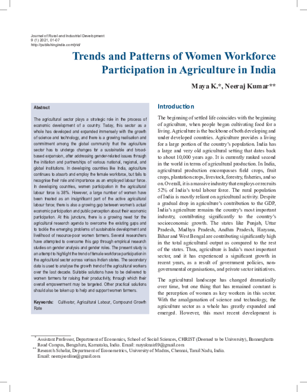 (PDF) Trends and Patterns of Women Workforce Participation in ...