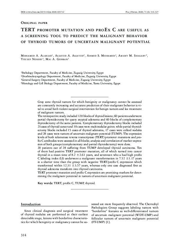 (PDF) TERT promoter mutation and proEx C are useful as a screening tool ...