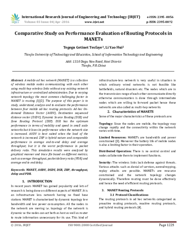(PDF) Comparative Study on Performance Evaluation of Routing Protocols ...