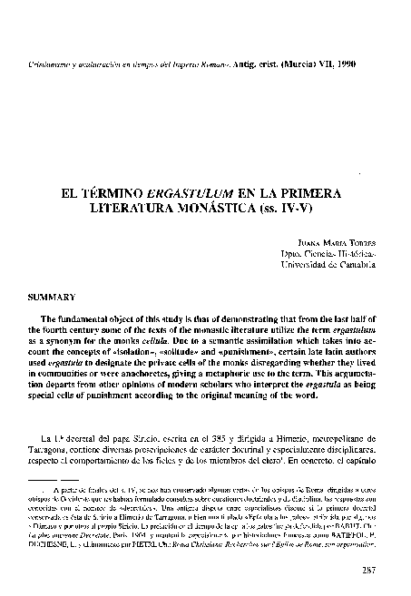 (PDF) El término ‘ergastulum’ en la primera literatura monástica (ss. IV-V)