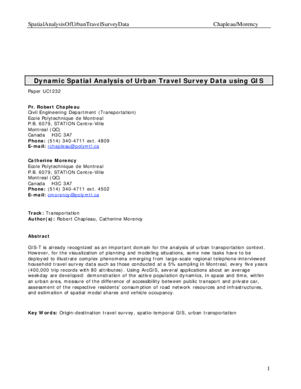 (PDF) Dynamic spatial analysis of urban travel survey data using GIS