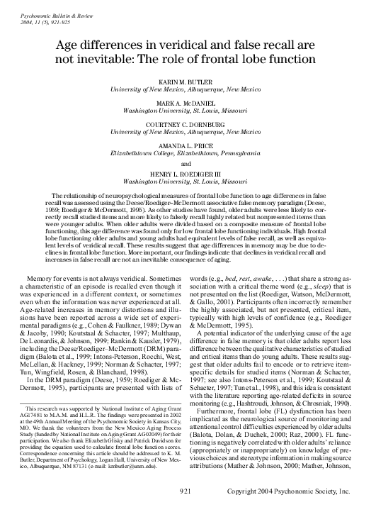 (PDF) Age differences in veridical and false recall are not inevitable ...