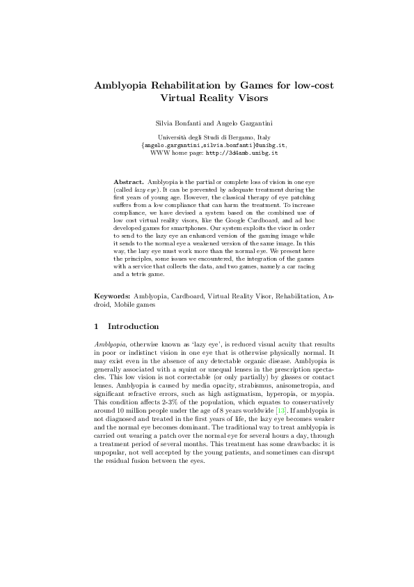 (PDF) Amblyopia Rehabilitation by Games for Low-Cost Virtual Reality Visors