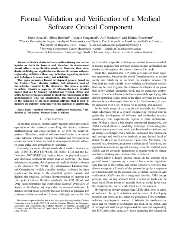 (PDF) Formal validation and verification of a medical software critical ...