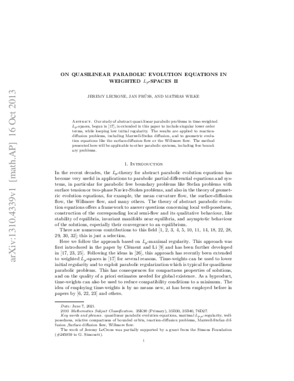 (PDF) Quasilinear Parabolic Evolution Equations