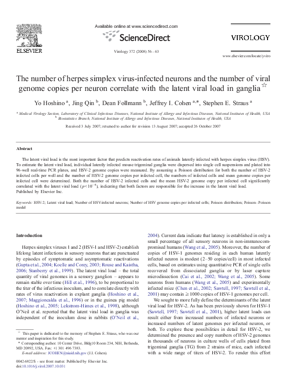 (PDF) The number of herpes simplex virus-infected neurons and the ...