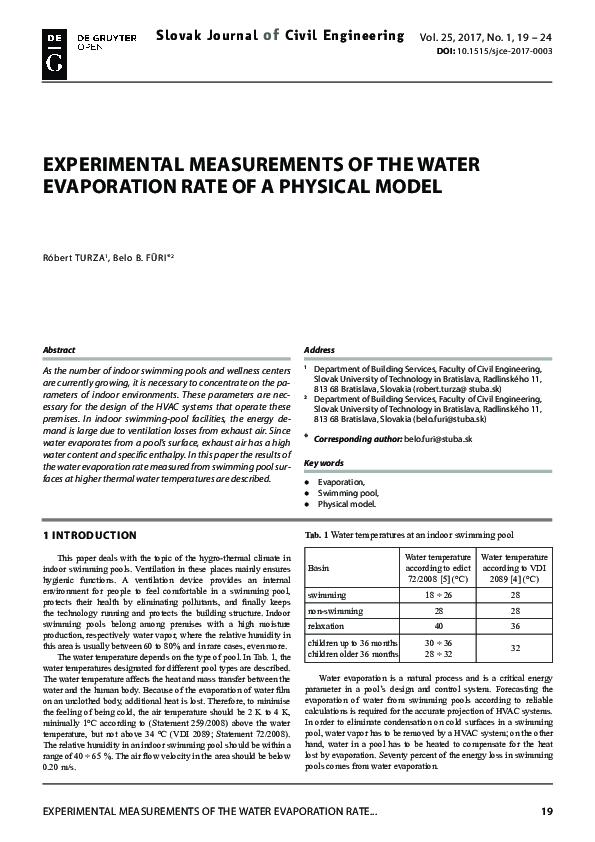 (PDF) Experimental Measurements of the Water Evaporation Rate of a ...