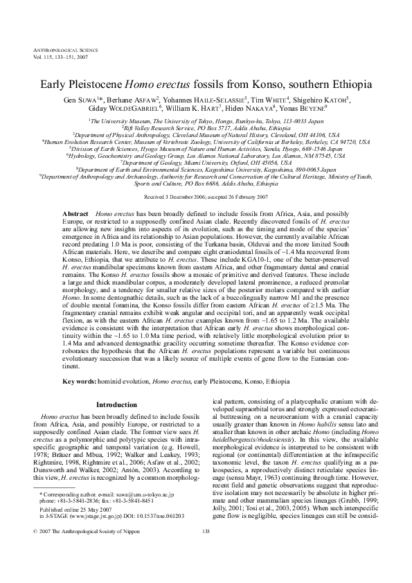 (PDF) Early Pleistocene Homo erectus fossils from Konso, southern Ethiopia