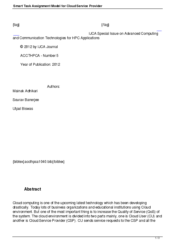 (PDF) Smart Task Assignment Model for Cloud Service Provider | Sourav ...