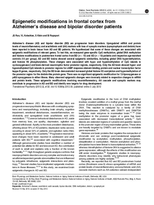 (PDF) Epigenetic modifications in frontal cortex from Alzheimer's ...