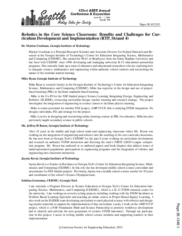 (PDF) Robotics in the Core Science Classroom: Benefits and Challenges ...