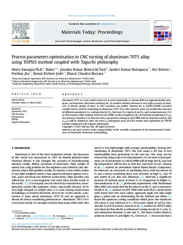 (PDF) Process parameters optimization in CNC turning of aluminum 7075 ...