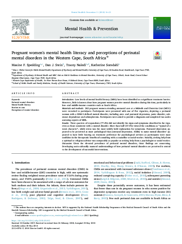 (PDF) Pregnant women's mental health literacy and perceptions of ...