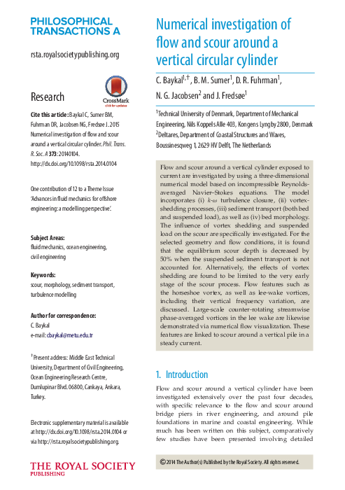 (PDF) Numerical investigation of flow and scour around a vertical ...
