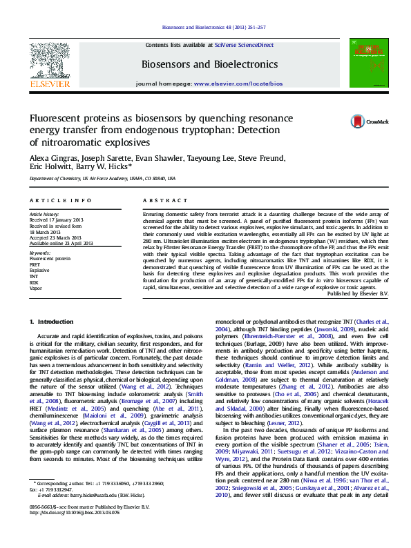 (PDF) Fluorescent proteins as biosensors by quenching resonance energy ...