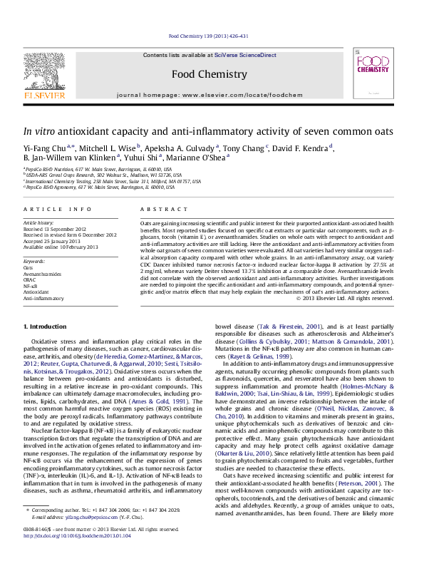 (PDF) In vitro antioxidant capacity and anti-inflammatory activity of ...