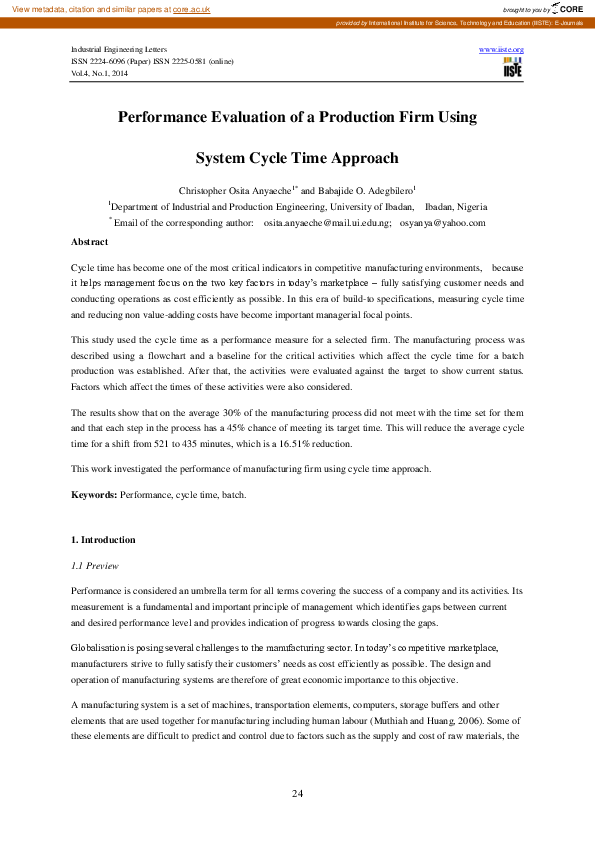 (PDF) Performance Evaluation of a Production Firm Using System Cycle ...