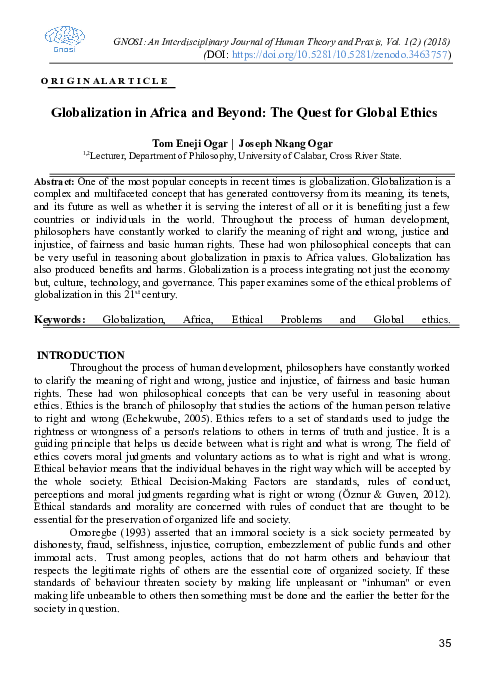 (PDF) Globalization in Africa and Beyond: The Quest for Global Ethics