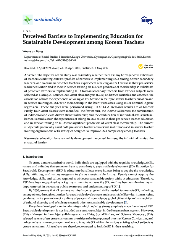 (PDF) Perceived Barriers to Implementing Education for Sustainable ...