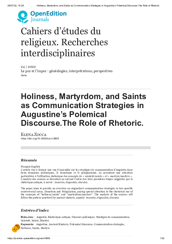 (PDF) Holiness, Martyrdom, and Saints as Communication Strategies in ...