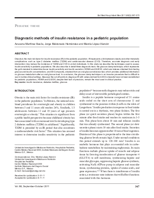 (PDF) Diagnostic methods of insulin resistance in a pediatric population