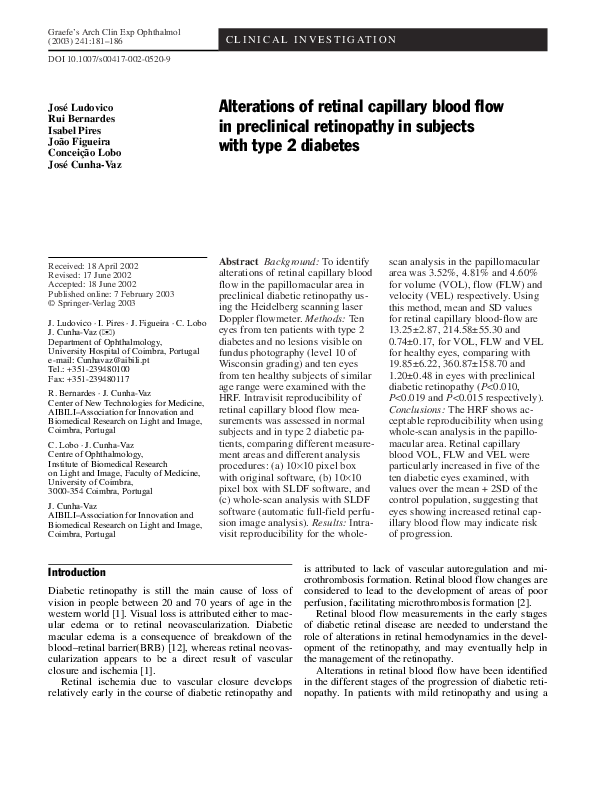 (PDF) Alterations of retinal capillary blood flow in preclinical ...