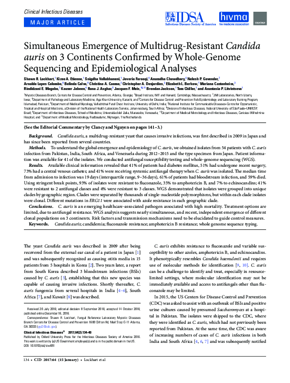 (PDF) Simultaneous Emergence of Multidrug-Resistant Candida auris on 3 ...