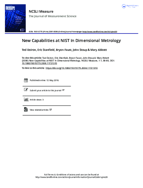(PDF) New Capabilities at NIST In Dimensional Metrology Ted Doiron