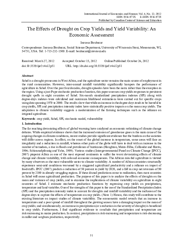 (PDF) The Effects of Drought on Crop Yields and Yield Variability: An ...