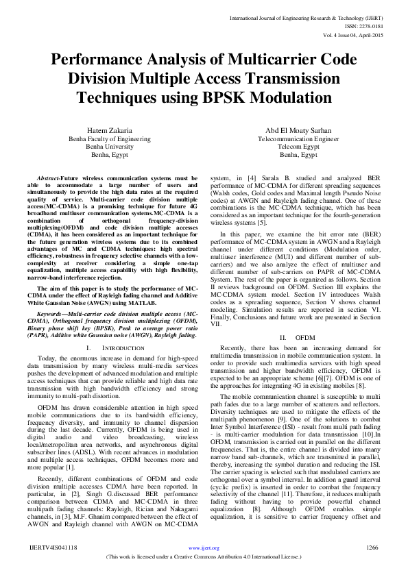(PDF) Performance Analysis of Multicarrier Code Division Multiple ...