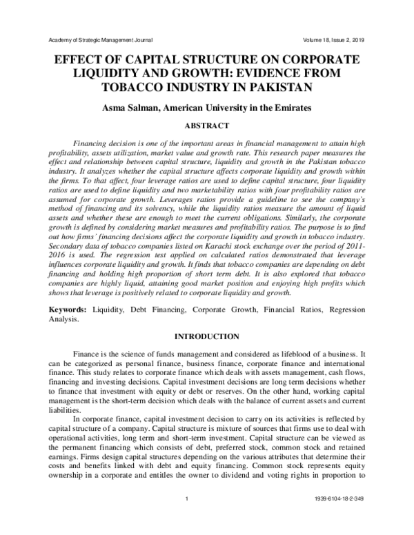 (PDF) Effect of capital structure on corporate liquidity and growth ...