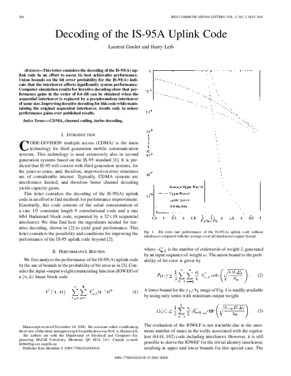 (PDF) Decoding of the IS95A uplink code H. Leib Academia.edu