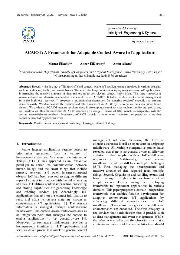 (PDF) ACAIOT: A Framework for Adaptable Context-Aware IoT applications