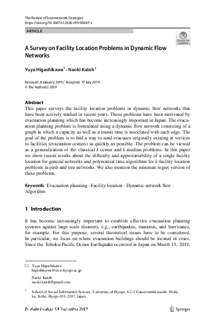 (PDF) A Survey on Facility Location Problems in Dynamic Flow Networks