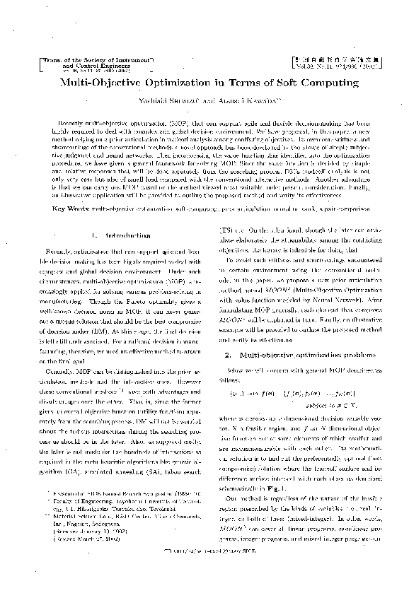 (PDF) Multi-Objective Optimization in Terms of Soft Computing