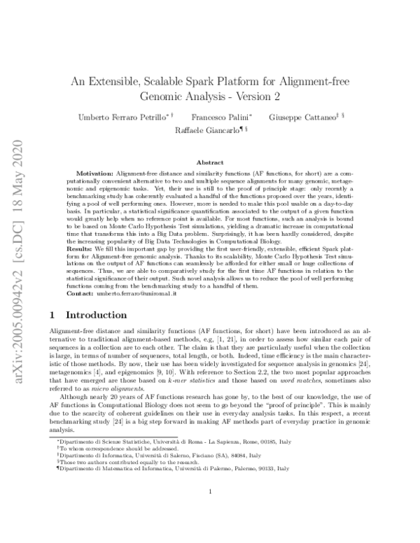 (PDF) An Extensible, Scalable Spark Platform for Alignment-free Genomic ...